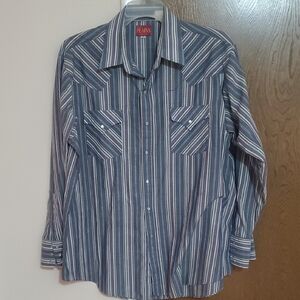 Plains Western Wear Blue Striped Casual Shirt